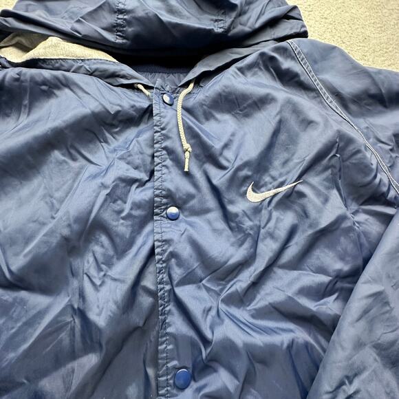 Vintage 90s Nike Lined Hooded Windbreaker Button Coach Jacket Mens Large Navy - Picture 11 of 12